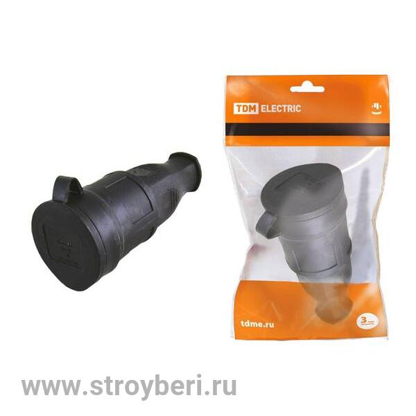 SQ0612-0002 Переносная розетка с заглушкой каучук TDM 2Р+РЕ 16А 250В IP44