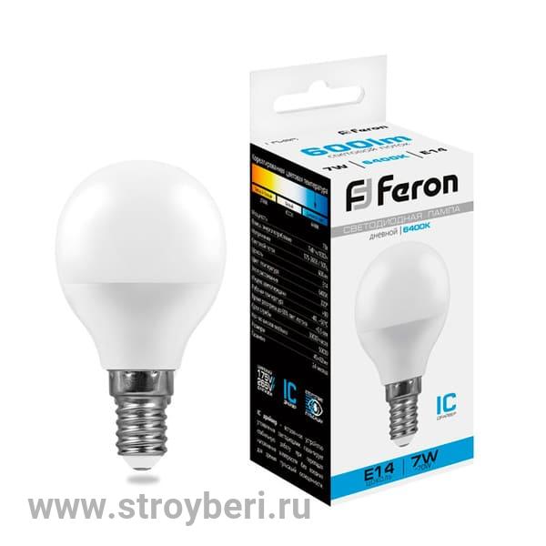 25480 Лампа светодиодная Feron LB-95 Шарик E14 7W 175-265V 6400K