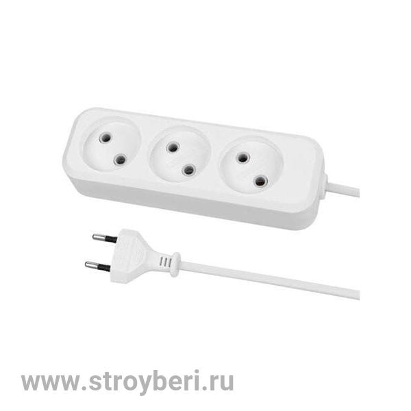 SQ1303-1310 Удлинитель 3 гнезда, 1,5 метра, б/з, 10 А, 2300 Вт, белый, НАРОДНЫЙ У-32015