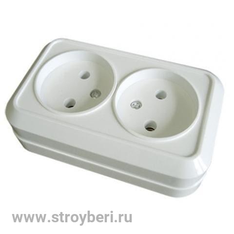 SQ1801-0017 Розетка двойная 2П открытой установки IP20 10А, белая ''Ладога'' TDM