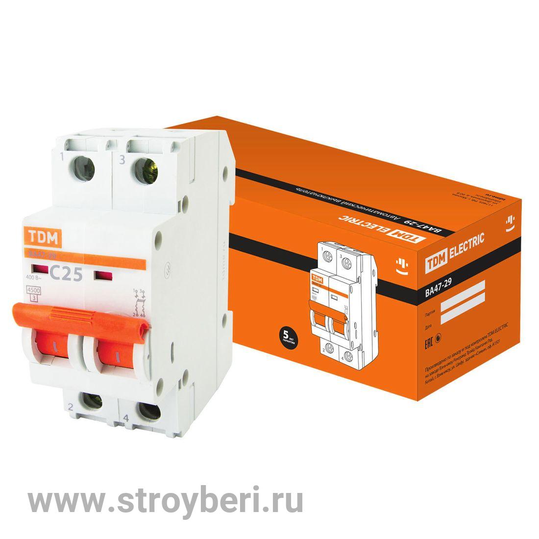 SQ0206-0095 Авт. выкл.ВА47-29 2Р 25А 4,5кА х-ка С TDM
