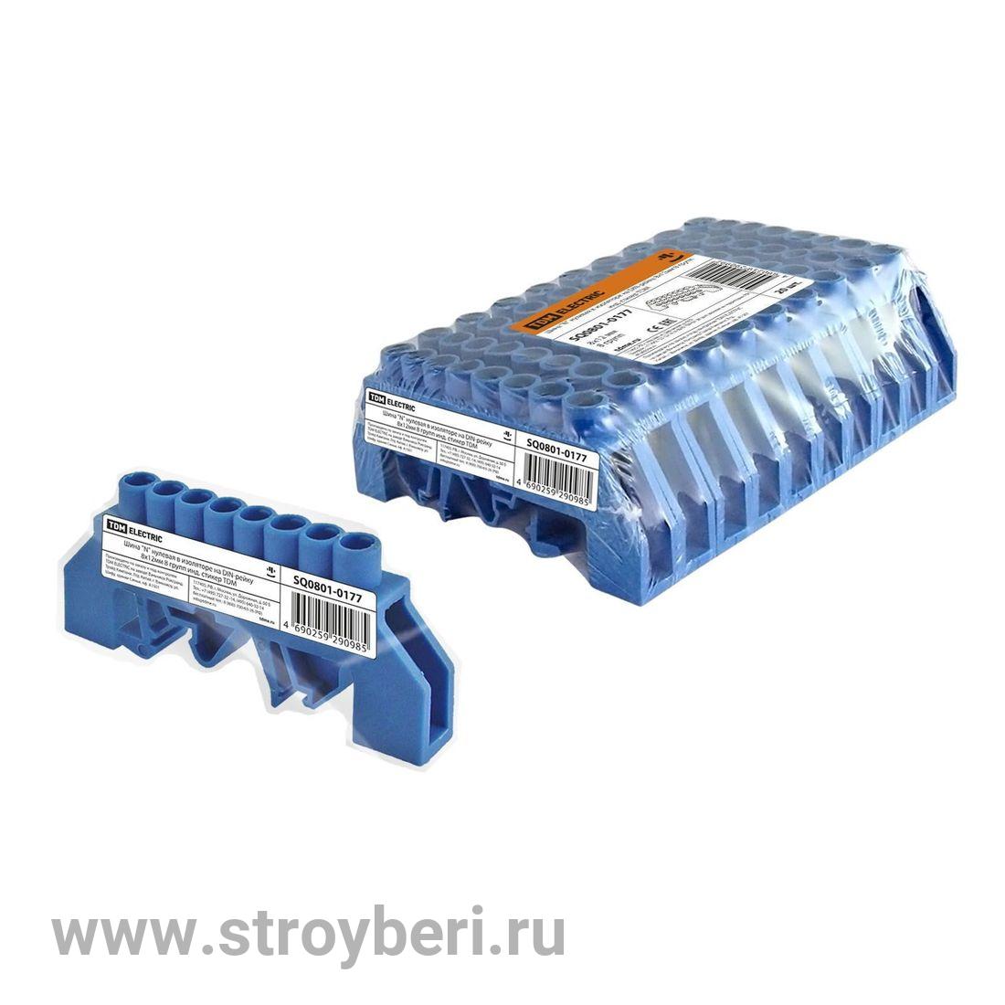 SQ0801-0113 Шина ''N'' нулевая с изолятором на DIN-рейку 6x9мм стойка мал. 10 групп инд. стикер TDM