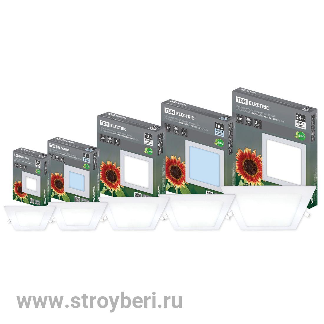 SQ0329-0121 Светильник ультратонкий встр. светод. ''Даунлайт'' квадрат СВО (белый) 18 Вт 6500К TDM