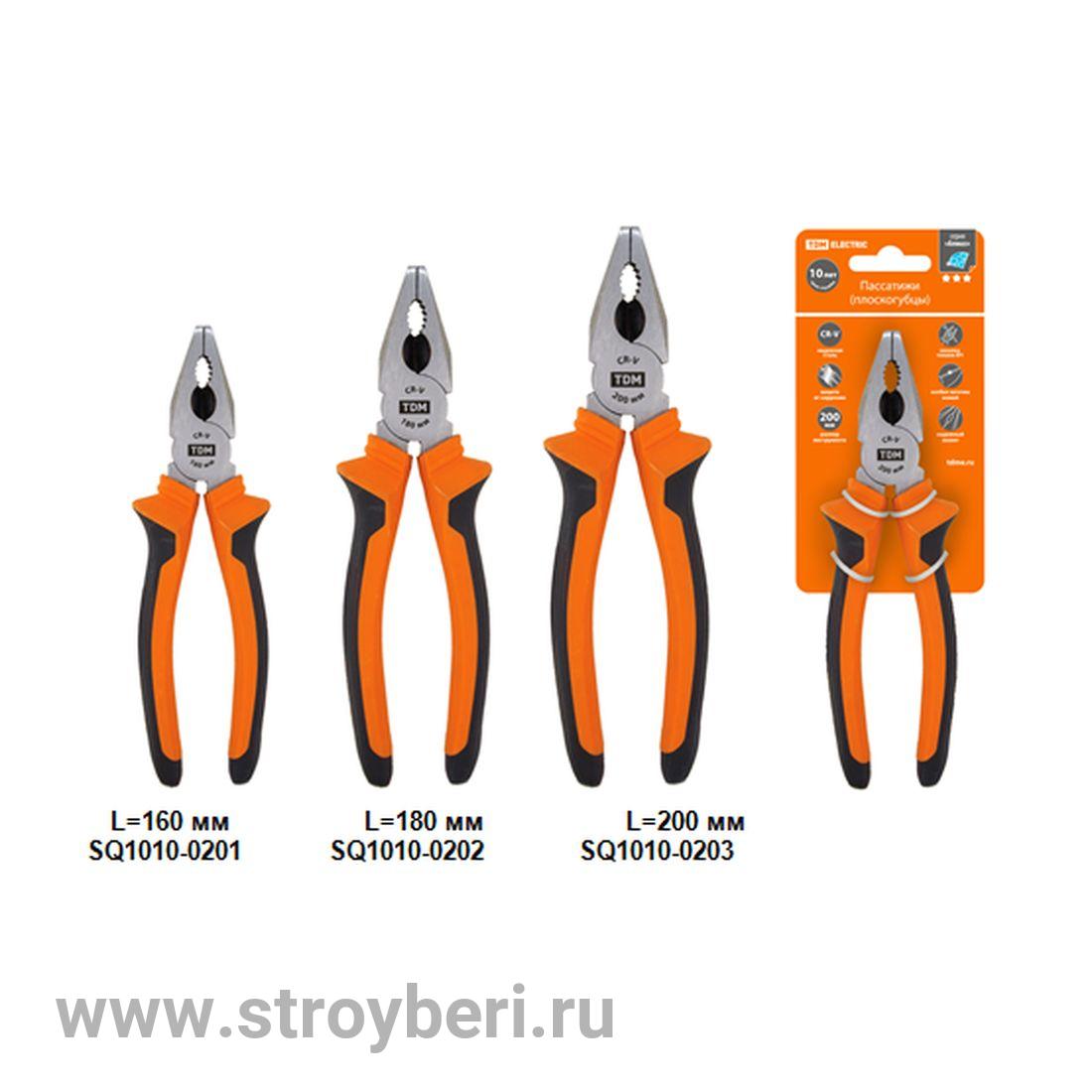 SQ1010-0201 Пассатижи (плоскогубцы), с двухкомп. рукоятками, CR-V сталь 160 мм, серия ''Алмаз'' TDM