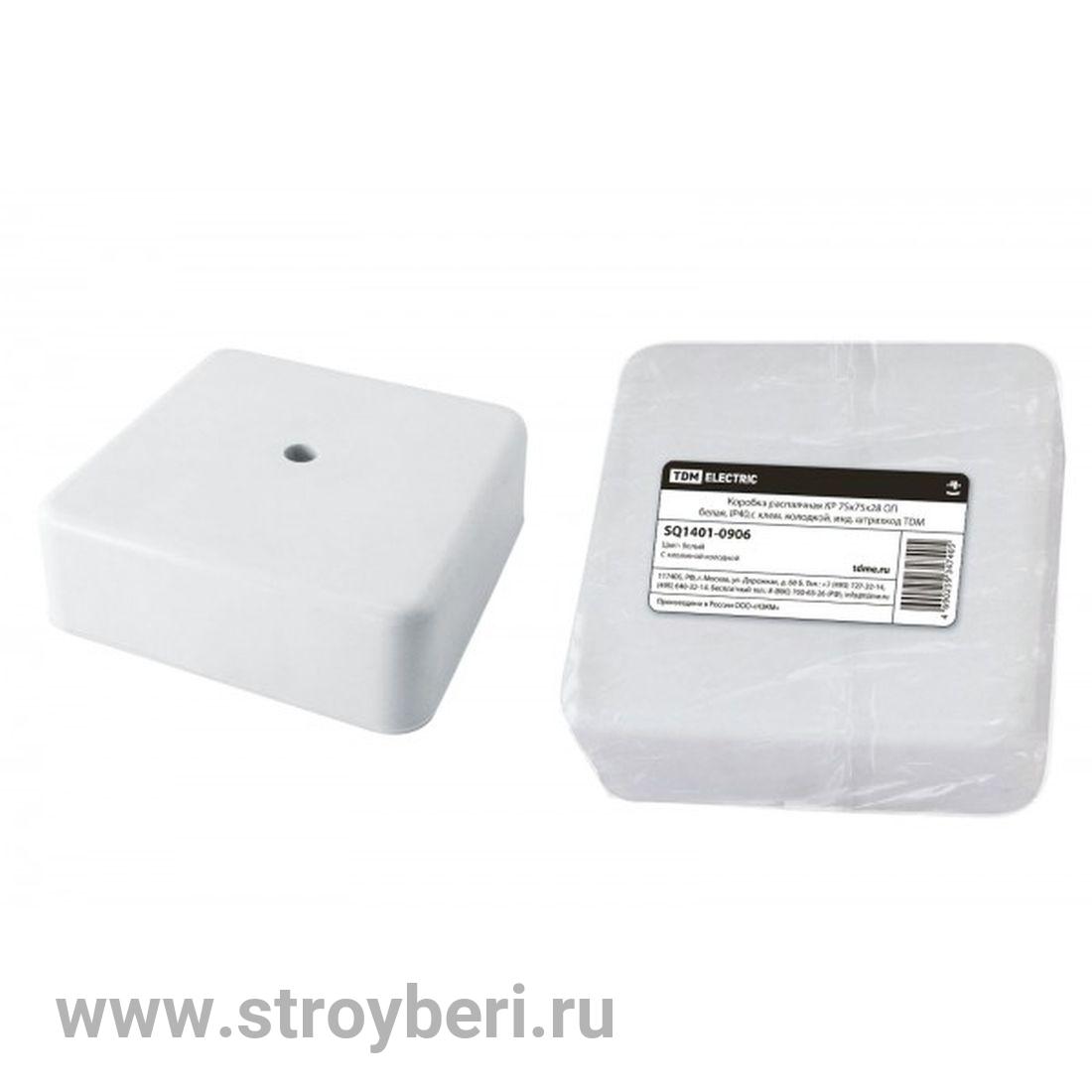 SQ1401-0206 Коробка распаячная КР 75х75х28 ОП с клем. колодкой белая IP40 TDM