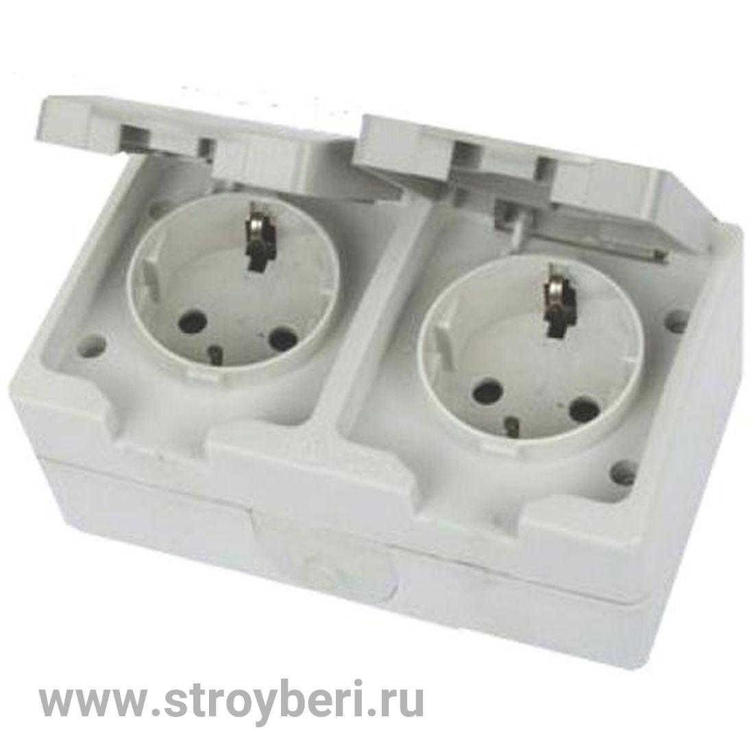 SQ1803-0008 Розетка двойная 2П+3 (горизонтальная) открытой установки IP54 16А ''Вуокса'' TDM