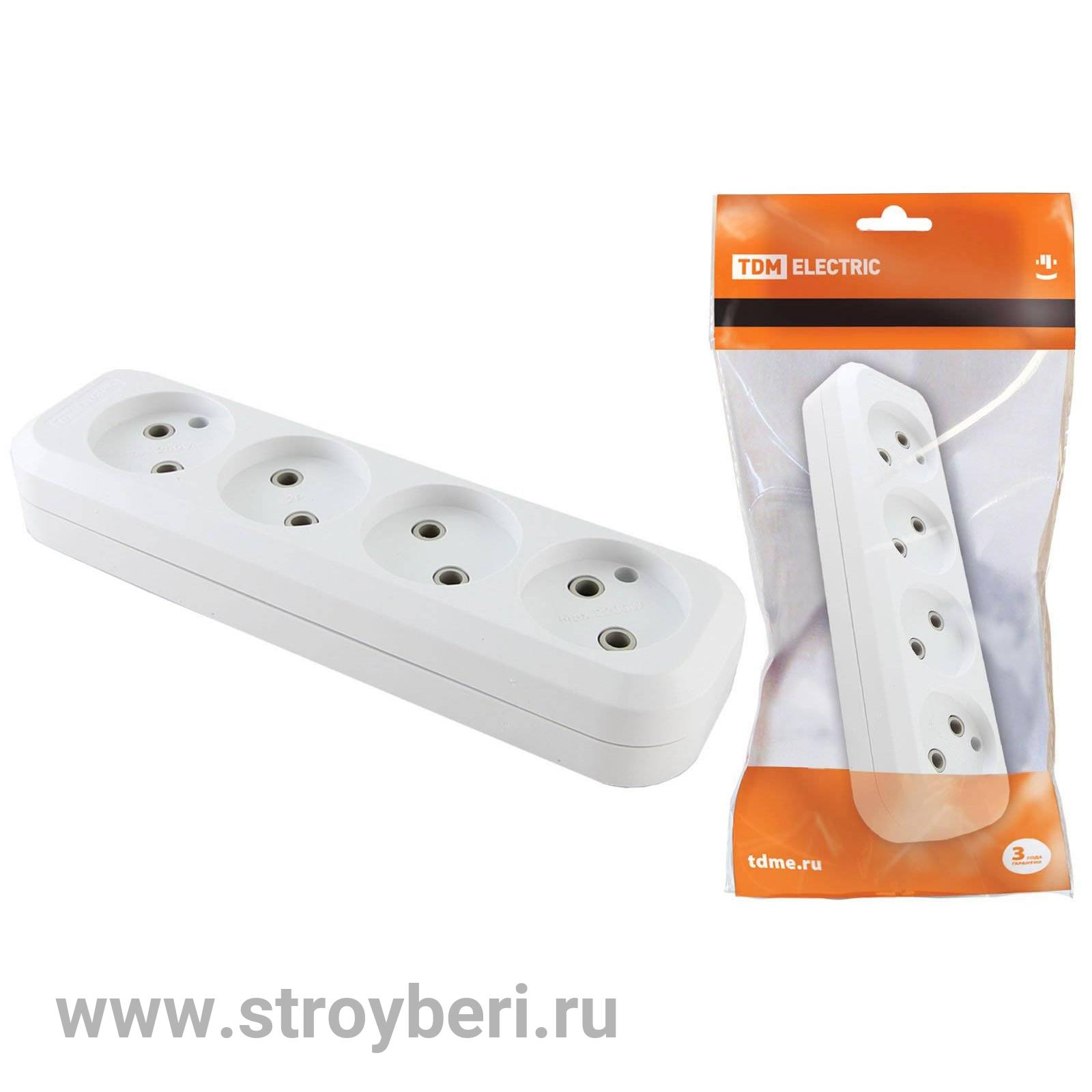 SQ1806-0011 Колодка розеточная 4 гнезда 2П б/з 10А 250В белая TDM