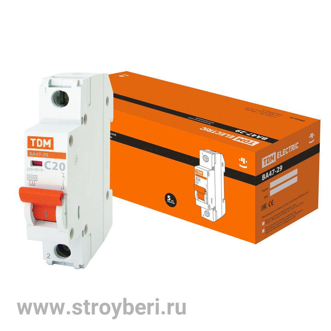 SQ0206-0075 Авт. выкл.ВА47-29 1Р 20А 4,5кА х-ка С TDM