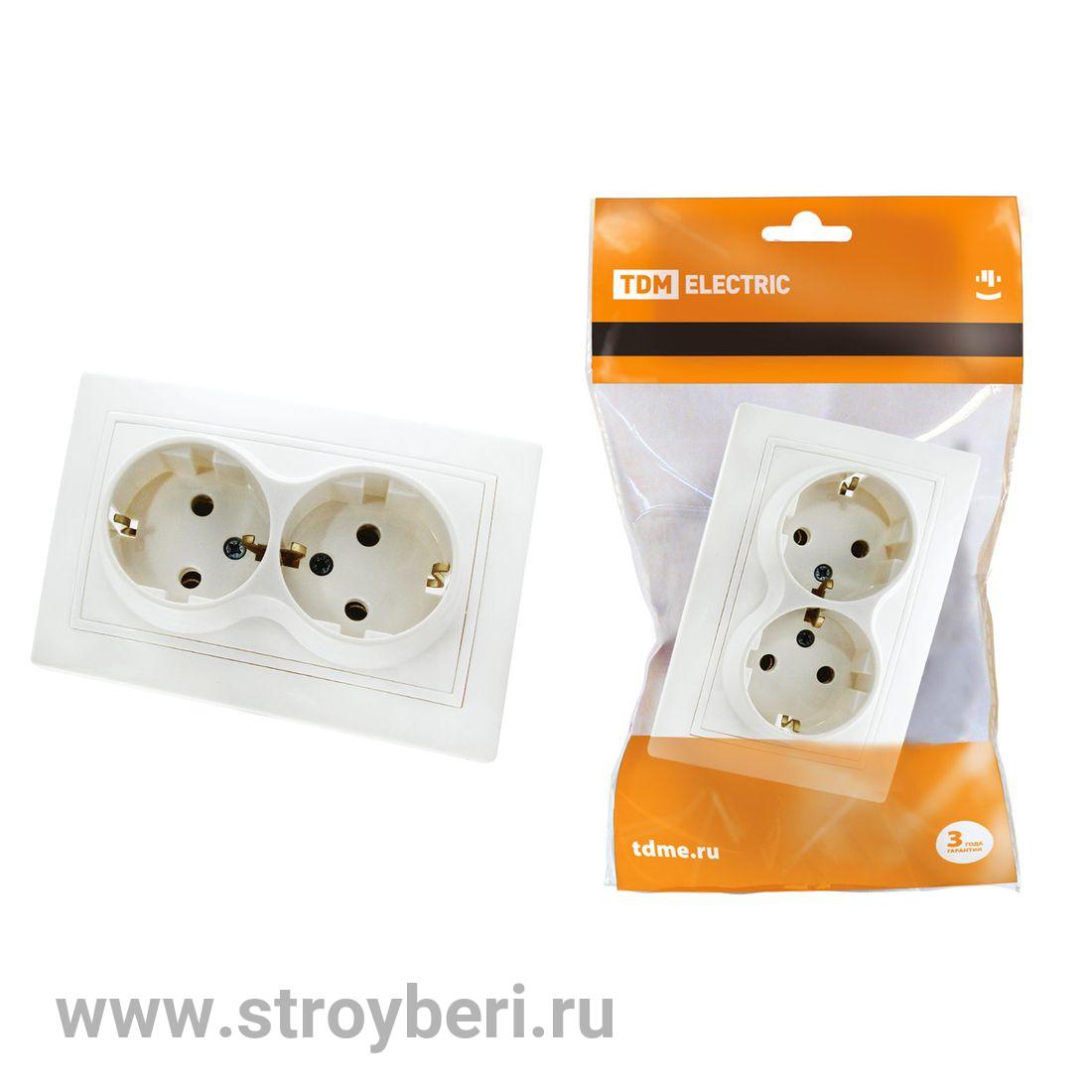 SQ1814-0014 Розетка двойная 2П+З 16А 250В белая ''Таймыр'' TDM