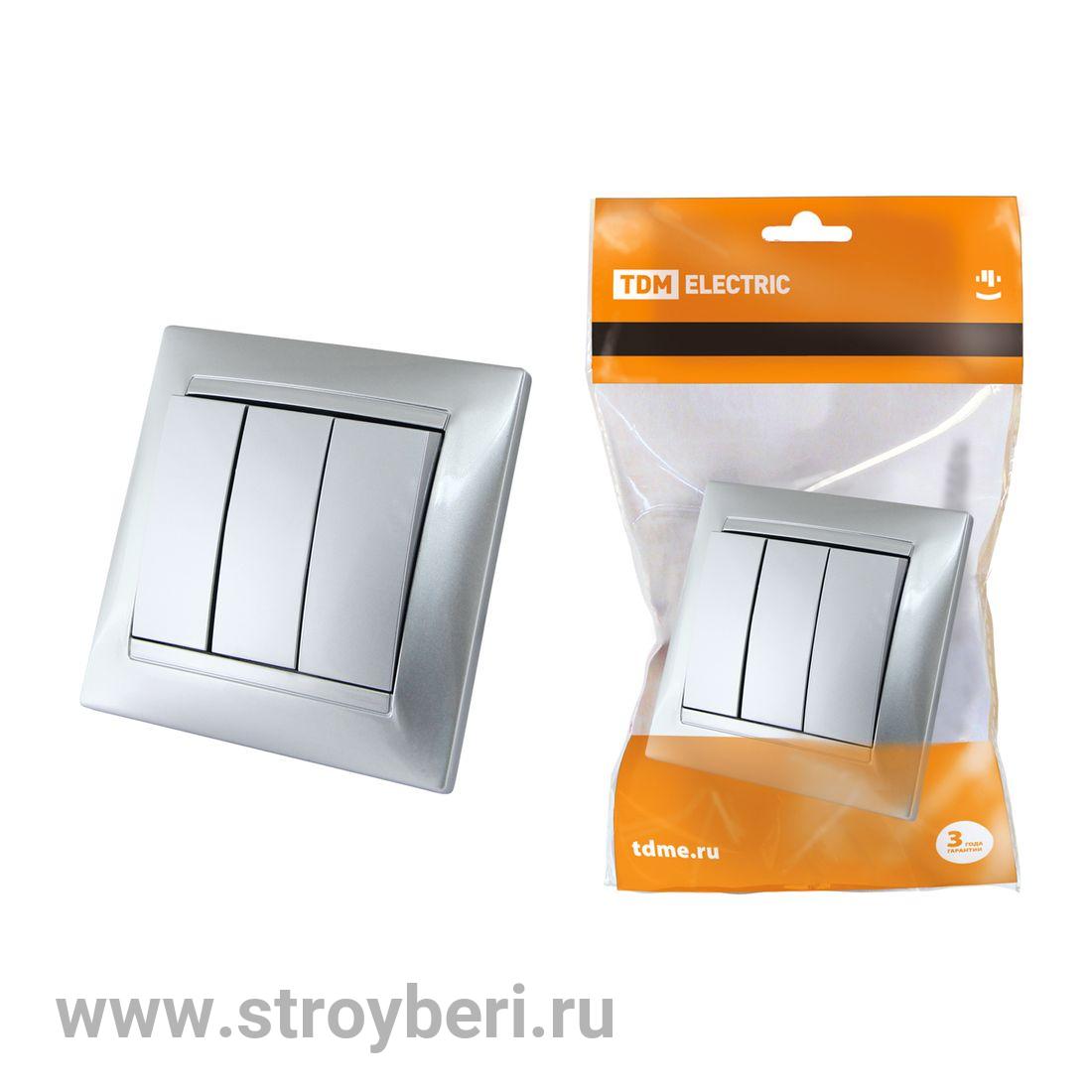 SQ1815-0203 Выключатель 3-х кл. 10А серебр. металлик ''Лама'' TDM