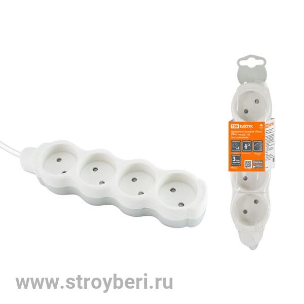SQ1303-0228 Удлинитель бытовой ''Люкс'' УЛ4 4 гнезда,5м,б/з,с з/ш,ПВС 2х0,75 мм2 10А/250В б-с TDM