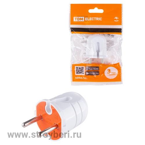 SQ1806-0209 Вилка б/з белая с красной вставкой 10А 250В TDM