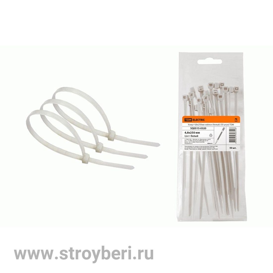 SQ0515-0127 Хомут 4,8х200мм нейлон (белый) (100шт) TDM