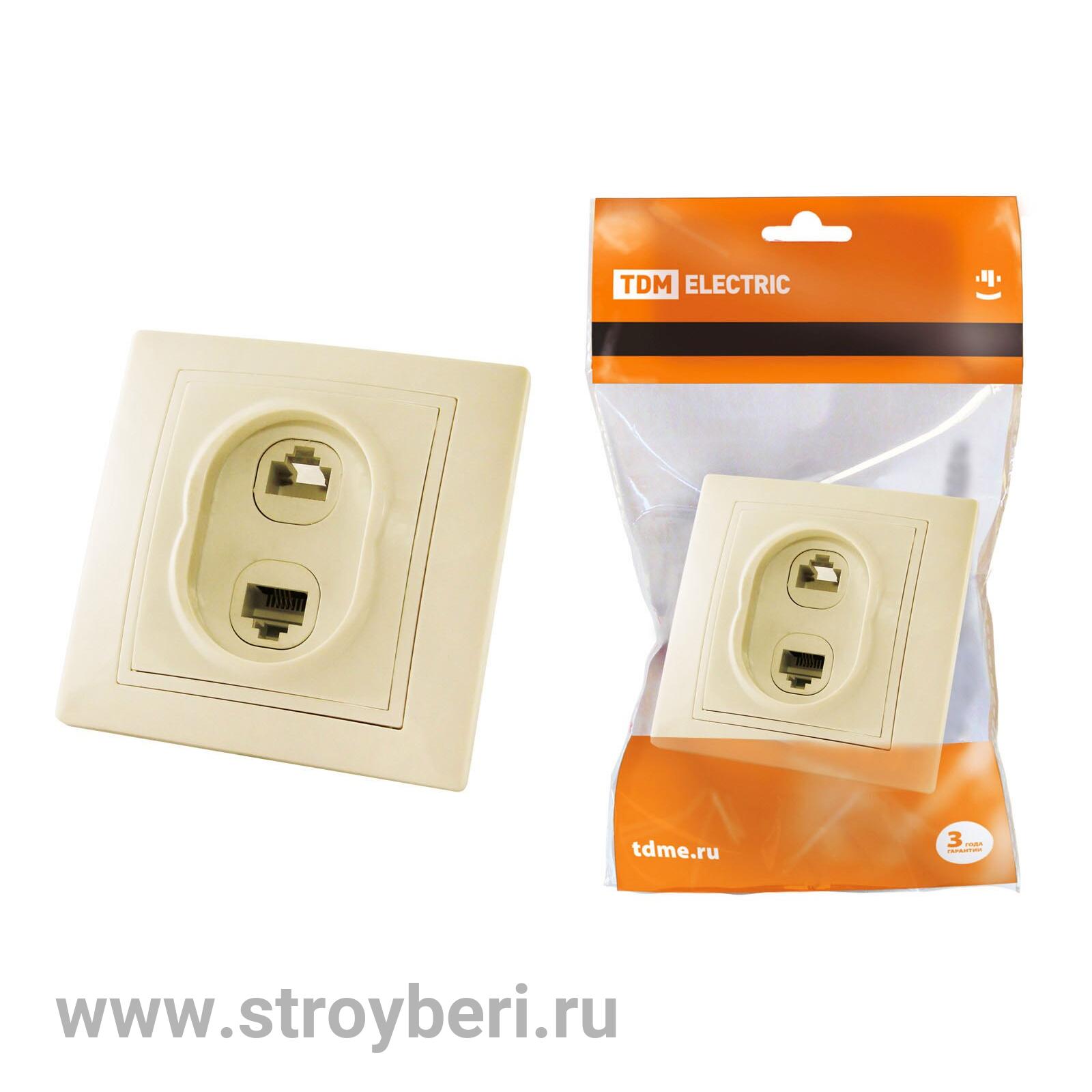 SQ1814-0123 Розетка телефонная RJ11 + компьютерная RJ45 сл. кость ''Таймыр'' TDM