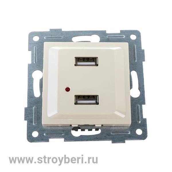 С11USB2-003 GUSI Ugra МЕХАНИЗМ розетки USB,  двойной,  скрытая  установка. Цвет  бежевый.