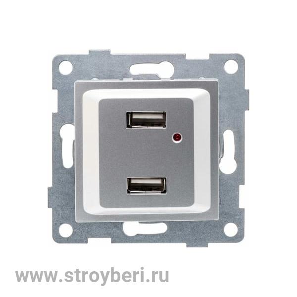 С11USB2-004 GUSI Ugra МЕХАНИЗМ розетки USB,  двойной,  скрытая  установка. Цвет  серебро.