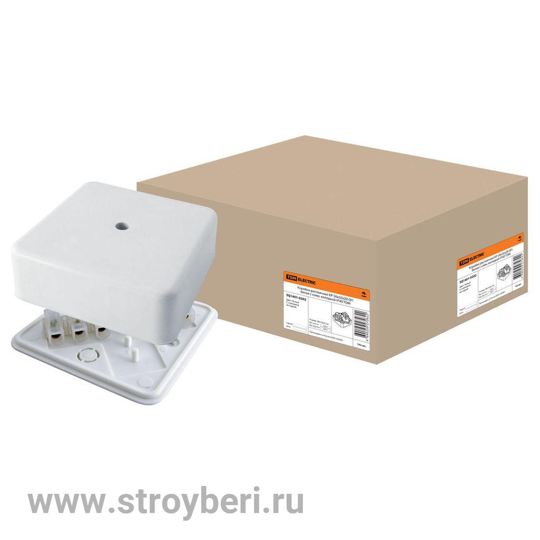 SQ1401-0202 Коробка распаячная КР 50х50х20 ОП с клем. колодкой белая IP40 TDM