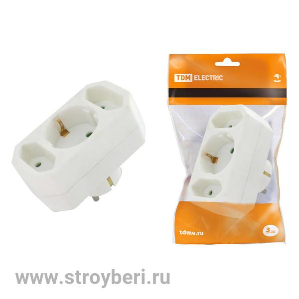 SQ1806-0201 Блок на 3 гнезда: 1x2П+3 16 А + 2х2П 2,5 А под плоскую вилку 250 B белый TDM