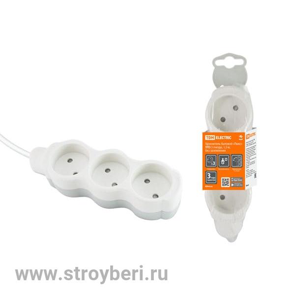 SQ1303-0223 Удлинитель бытовой ''Люкс'' УЛ3 3гнезда,1,5м, б/з, с з/ш, ПВС2х0,75 мм2 10А/250В б-с TDM
