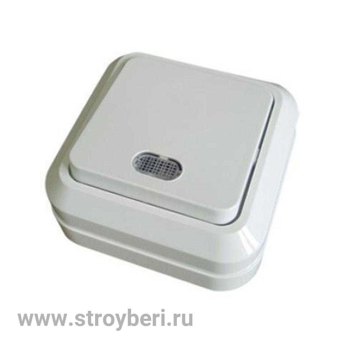 SQ1801-0009 Выключатель 1-кл. открытой установки с подсветкой IP20 10А, белый ''Ладога'' TDM