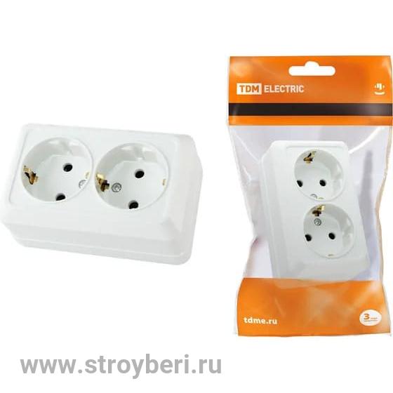 SQ1801-0019 Розетка двойная 2П+3 открытой установки IP20 16А, белая ''Ладога'' TDM