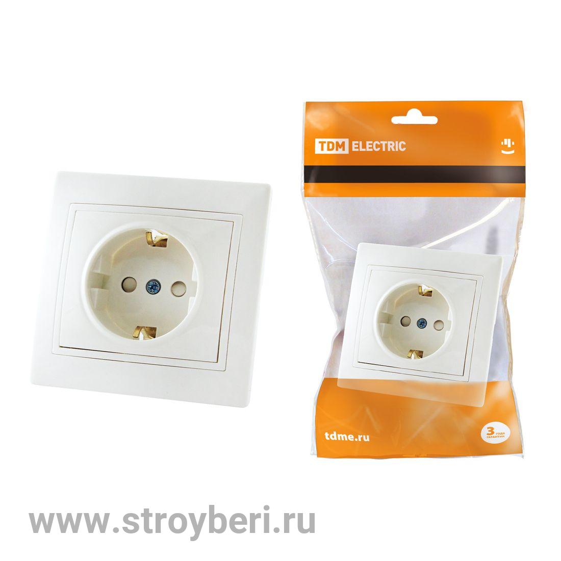 SQ1814-0016 Розетка 2П+З с защ. шт. 16А 250В белая ''Таймыр'' TDM