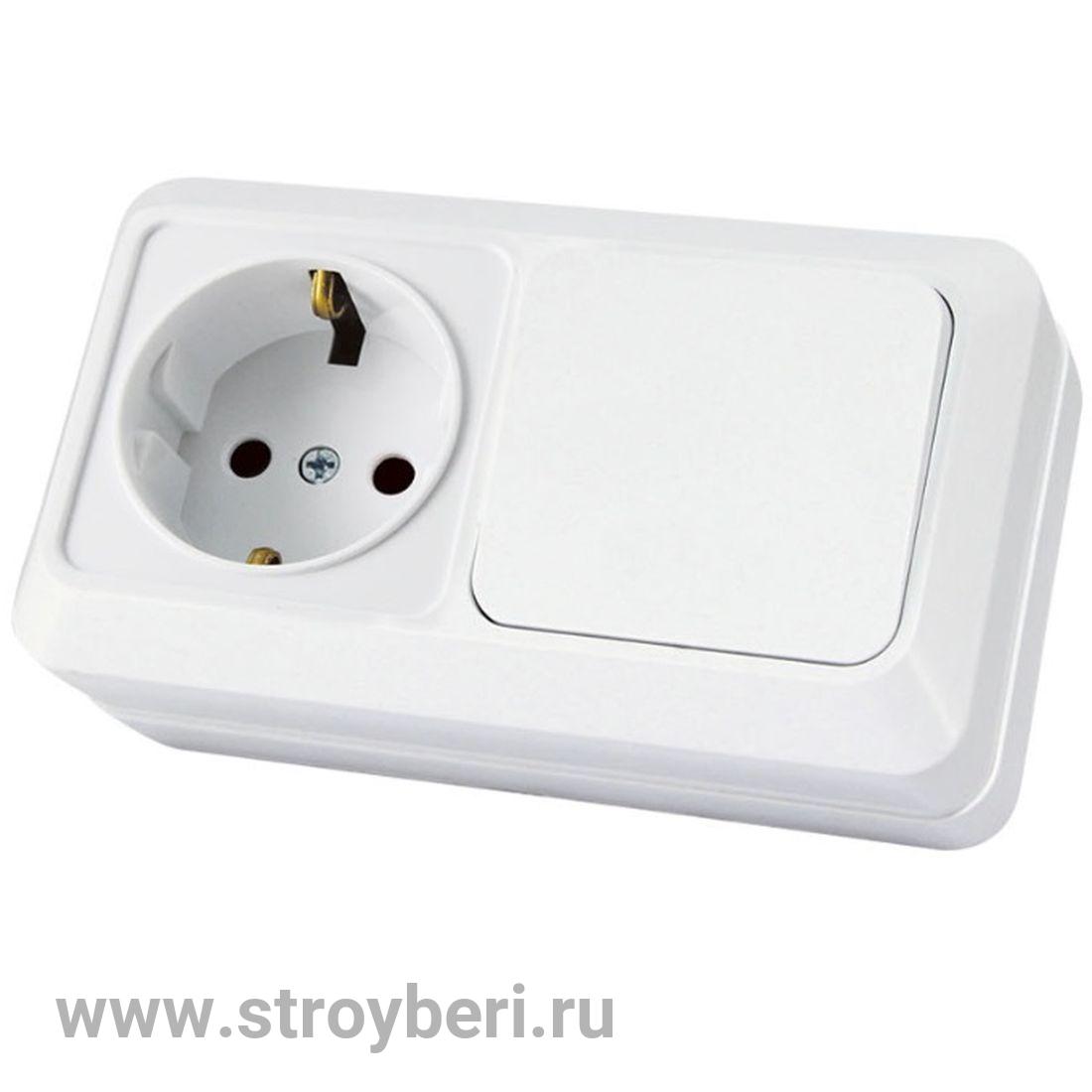 SQ1801-0101 Блок комбинированный выкл. 1-кл. 10А + розетка 2П+З 16А 250В БКВР IP20 белый ''Ладога''