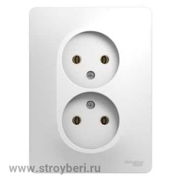 Schneider-Electric Glossa розетка 2-ая б/з в сборе, белый 1/15/90