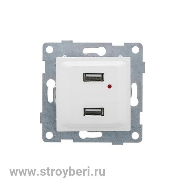 С11USB2-001 GUSI Ugra МЕХАНИЗМ розетки USB,  двойной,  скрытая  установка. Цвет  белый